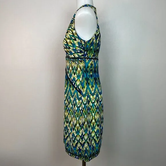 Andrew Marc New York Mini Dress 6 Bright Green Blue Sleeveless V-Neck Women's - Picture 4 of 11